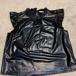 JODIFL Shiny Black Ruffled Blouse